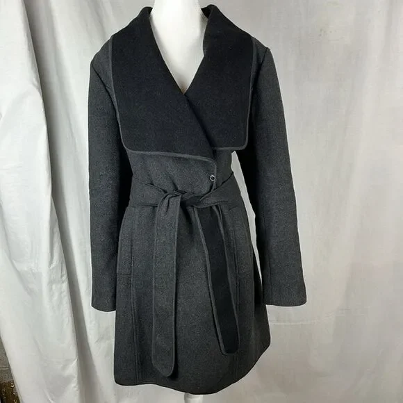 Dark Gray Karl Lagerfeld Paris Wool Blend Belted Women's Coat - Picture 1 of 8